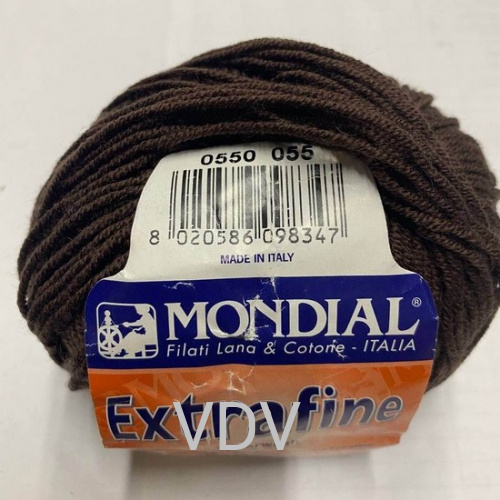 0550 Пряжа Mondial Extrafine (50 г/175 м) 100% вовна, коричневий