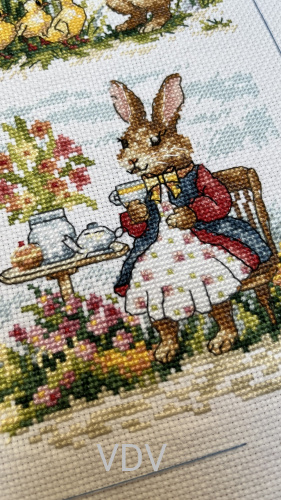 М-0308 "Родинні історії" (набір для вишивання муліне ДМС + бісер Preciosa) 38х38 см. Вишивка Зайці. фото 2
