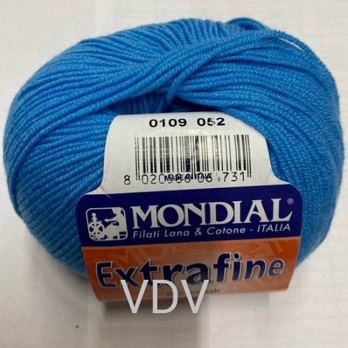 0109 Пряжа Mondial Extrafine (50 г/175 м) 100% вовна, темно-блакитний