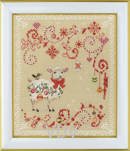 М-0388 "Різдвяна листівка "Баранець" (набір для вишивання муліне ДМС) 15х18 см