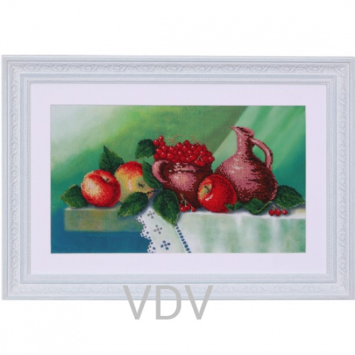 КВ Т-0471 "Натюрморт з яблуками та калиною" (вишита картина бісером Preciosa (Чехія) 42x31 см