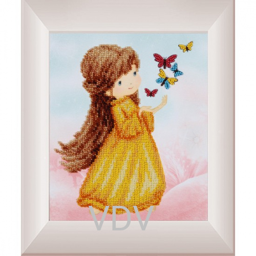 КВ Т-0781 "Дівчинка з метеликом" (вишита картина бісером Preciosa (Чехія) 18х21 см