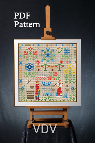 Електронна схема М-0383 "Несе Галя воду.." (PDF-схема для вишивання муліне ДМС) 19х19 см