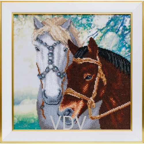 КВ Т-1259 "Пара коней" (вишита картина бісером Preciosa (Чехія) 30х30 см