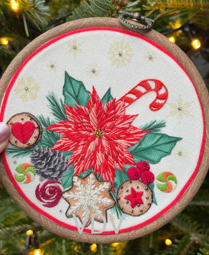 ВК-0111 "Різдвяний сюрприз" (набір для вишивання декоративною вишивкою та бісером з п'яльцями-рамкою ДМС) Ø 13.5 см