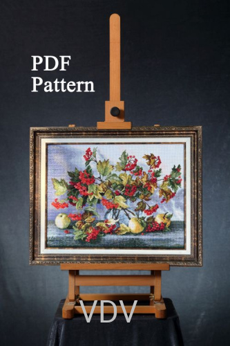 Електронна схема М-0031 "Калиновий натюрморт" (PDF-схема для вишивання муліне ДМС) 47x36 см