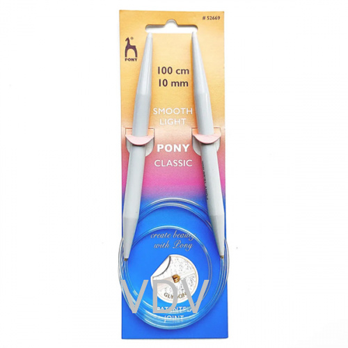 52669 Спиці Pony (Індія) 100 см-10 мм кругові пластмасові (5 блістерів)