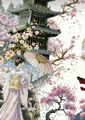 Електронна схема М-0306 "Цвітіння сакури" (PDF-схема для вишивання муліне ДМС) 38х38 см фото 2