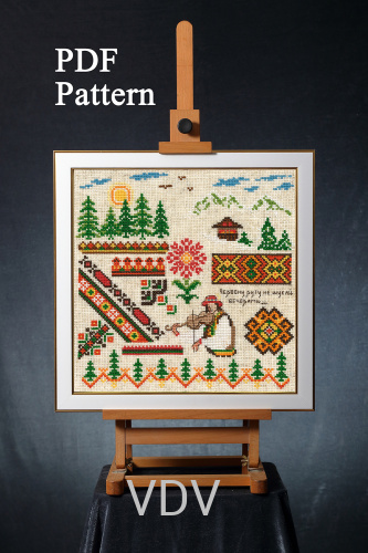 Електронна схема М-0392 "Червона рута" (PDF-схема для вишивання муліне ДМС) 19х19 см