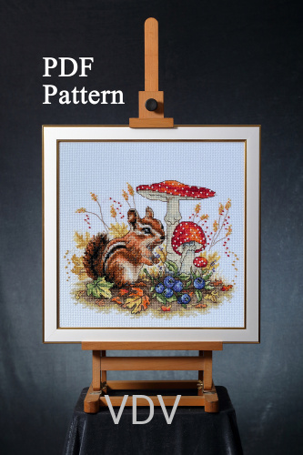 Електронна схема М-0327 "Бурундучок" (PDF-схема для вишивання муліне ДМС) 20х20 см