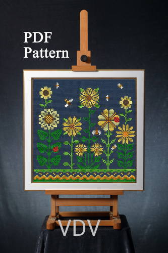 Електронна схема М-0374 "Соняхи" (PDF-схема для вишивання муліне ДМС)  14х14 см