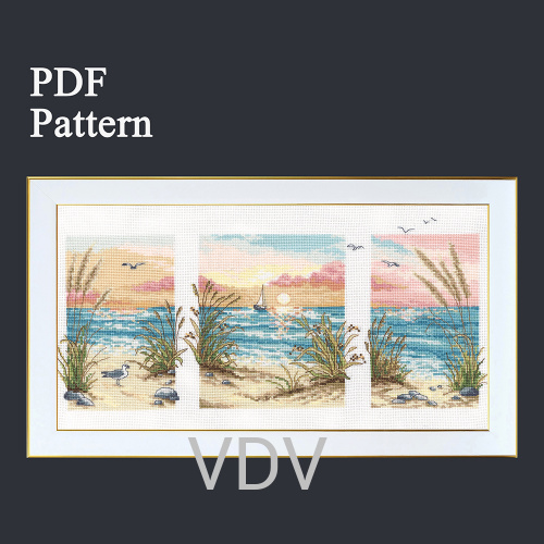 Електронна схема М-0387 "Триптих. Море" (PDF-схема для вишивання муліне ДМС) 38х20 см