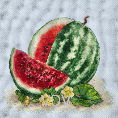 М-0313 "Кавун" (набір для вишивання муліне ДМС + бісер Preciosa) 20х20 см фото 2