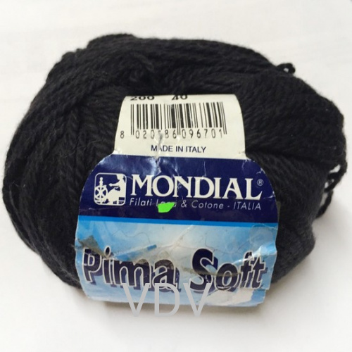 0200 Пряжа Mondial Pima Soft (50 г/125 м) 100% бавовна, чорний