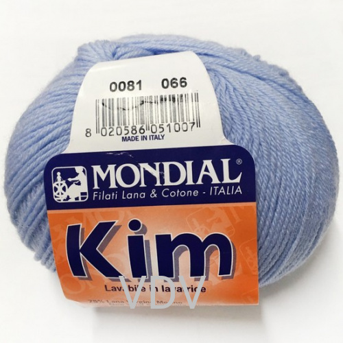 0081 Пряжа Mondial Kim (50 г/225 м) 75% вовна, 25% п/е, блакитний