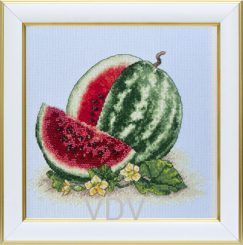 М-0313 "Кавун" (набір для вишивання муліне ДМС + бісер Preciosa) 20х20 см