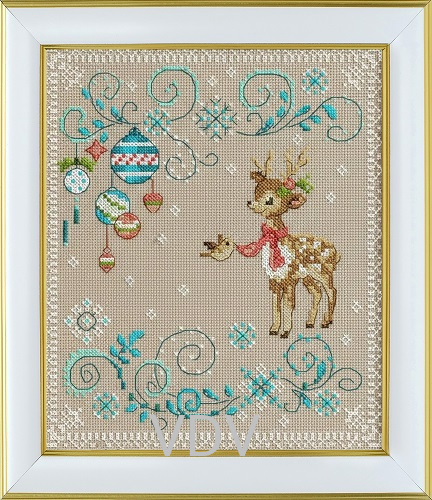 КВ М-0389 "Різдвяна листівка Олень" (вишита картина муліне ДМС) 15х18 см