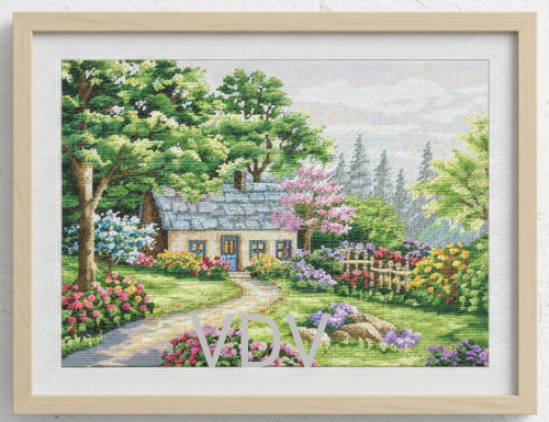 М-0290 "Літня тиша" (набір для вишивання муліне ДМС) 32х23 см. Вишивка Будинок з Квітами.