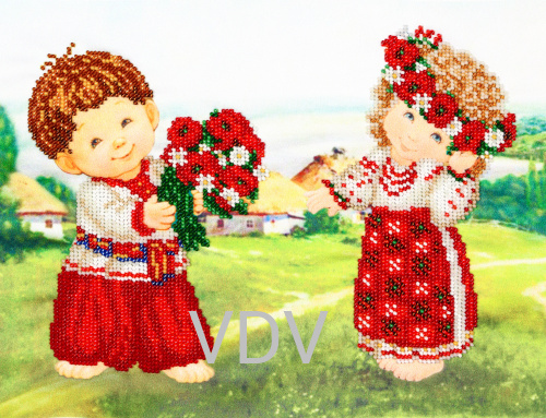 КВ Т-0432 "Україночка і козак" (вишита картина бісером Preciosa (Чехія) 22х29 см