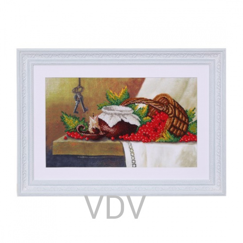 КВ Т-0472 "Натюрморт з калиною та глечиком" (вишита картина бісером Preciosa (Чехія) 25х42 см