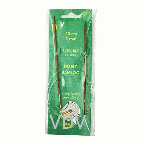 67305 Cпиці Pony (Індія) 80 см- 3,0 мм бамбукові, кругові (5 блістерів)