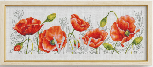 М-0247 "Маків цвіт" (набір для вишивання муліне ДМС) на тканині DMC 842/ecru 20х60 см. Вишивка Маки.