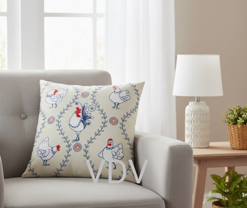 М-0772 Декоративна подушка "Півник та курочки" (набір для вишивання нитками) 40x40 см