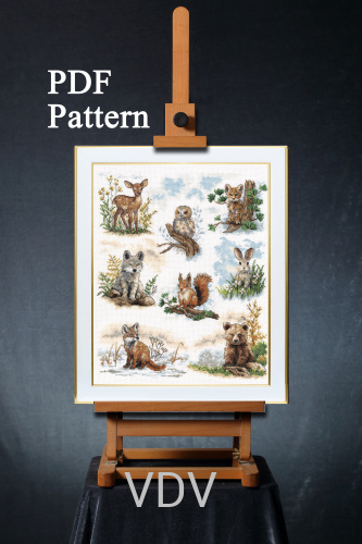 Електронна схема М-0324 "Лісова малеча" (PDF-схема для вишивання муліне ДМС) 30х37 см