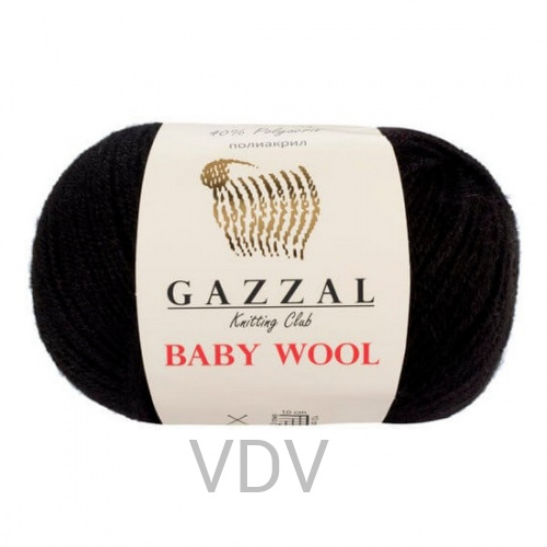 803 Пряжа GAZZAL Baby Wool (10х50 г/175 м) 40% мериносова вовна, 20% кашемір, 40% п/а (чорний)