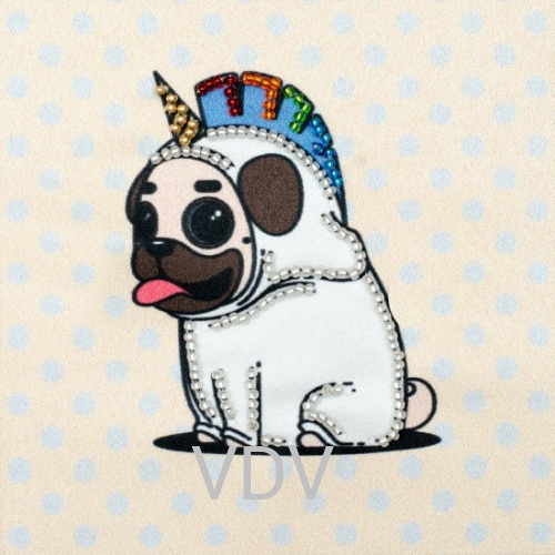 КВ Т-0939 "Мопс в костюмі" (вишита картина бісером Preciosa (Чехія) 11х11 см