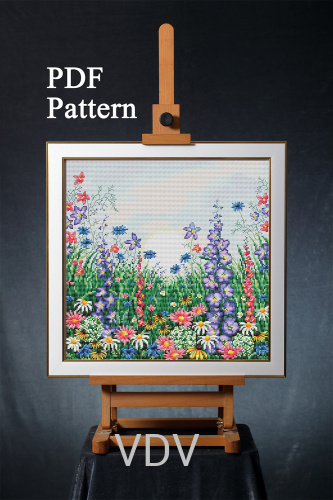 Електронна схема М-0275 "Квітучий луг" (PDF-схема для вишивання муліне ДМС) 25х25 см