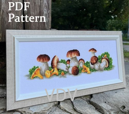 Електронна схема М-0870 "Грибний бум" (PDF-схема для вишивання муліне ДМС) 43х17 см