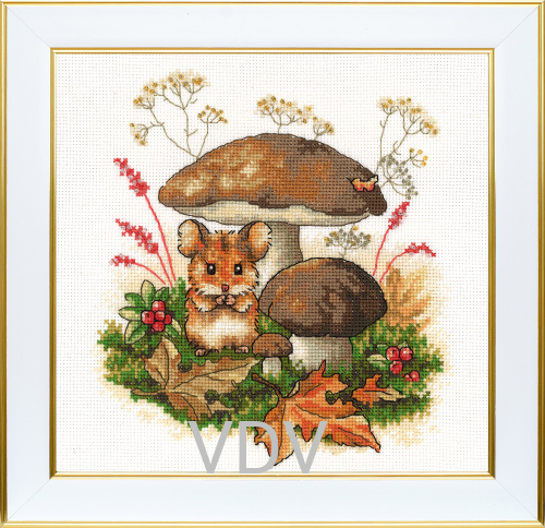 КВ М-0330 "Хом'ячок під грибком"  (вишита картина муліне ДМС) 20х20 см