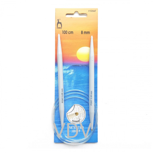 52667 Спиці Pony (Індія) 100 см-8 мм кругові пластмасові (5 блістерів)