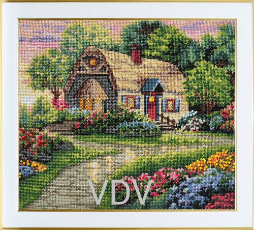 М-0301 "Райський затишок" (набір для вишивання муліне ДМС) 24х21 см. Вишивка Будинок з Квітами.