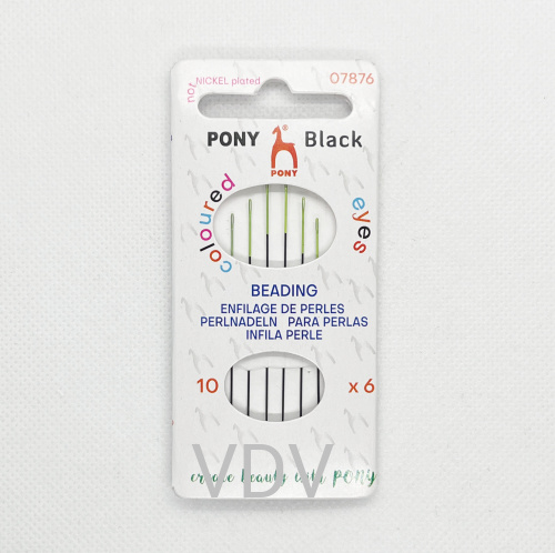 Голка бісерна чорна з кольоровим вушком №10 Pony 07876 6 шт (5 блістерів)