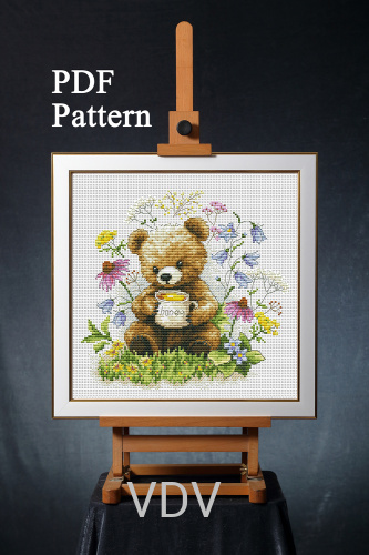 Електронна схема М-0351 "Ведмедик" (PDF-схема для вишивання муліне ДМС) 20х20 см
