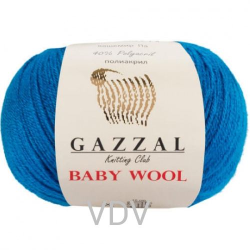 822 Пряжа GAZZAL Baby Wool (10х50 г/175 м) 40% мериносова вовна, 20% кашемір, 40% п/а (синій)