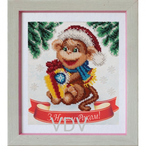 КВ Т-0659 "Новорічна мавпочка" (вишита картина бісером Preciosa (Чехія) 14х20 см