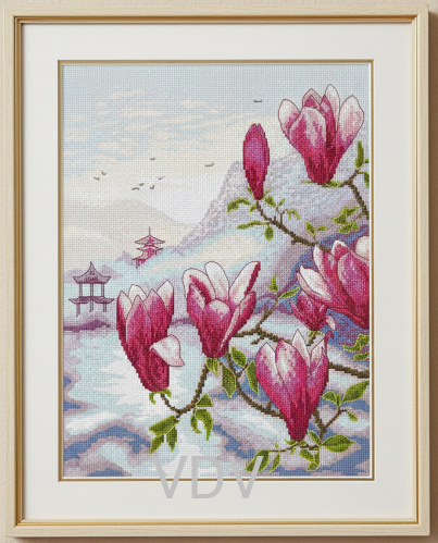 М-0268 "Магнолії на світанку" (набір для вишивання муліне ДМС) 22х30 см. Вишивка Квіти.
