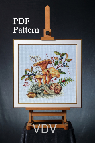 Електронна схема М-0337 "Гриби лисички" (PDF-схема для вишивання муліне ДМС) 20х20 см