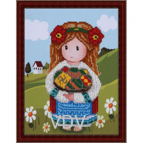 КВ Т-0435 "Дівчина з писанками" (вишита картина бісером Preciosa (Чехія) 16х22 см