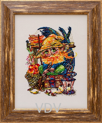 КВ М-0263 "Домовик" (вишита картина муліне ДМС) на тканині Zweigart 3251/770 15х21 см