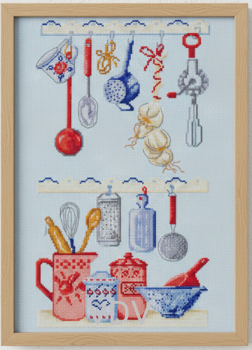 М-0249 "Поличка на кухню" (набір для вишивання муліне ДМС) на тканині DMC мармур, 25х40 см