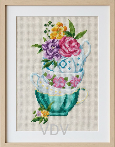 М-0883 "Квіткове чаювання" (набір для вишивання муліне ДМС) 14x23 см. Вишивка Чашка з Квітами.