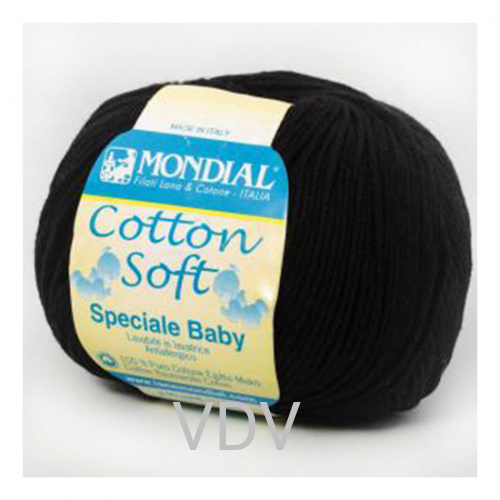 0200 Пряжа Mondial Cotton Soft (50 г/180 м) 100% бавовна, чорний