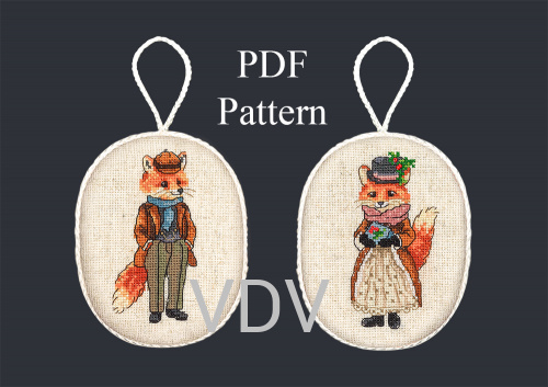 Електронна схема М-0354 "Лисички" (PDF-схема для вишивання муліне ДМС) 10х13,5 см