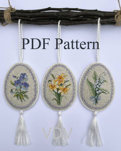 Електронна схема М-0335 "Квіти весни (3 іграшки)" (PDF-схема для вишивання муліне ДМС) 7х10,5 см