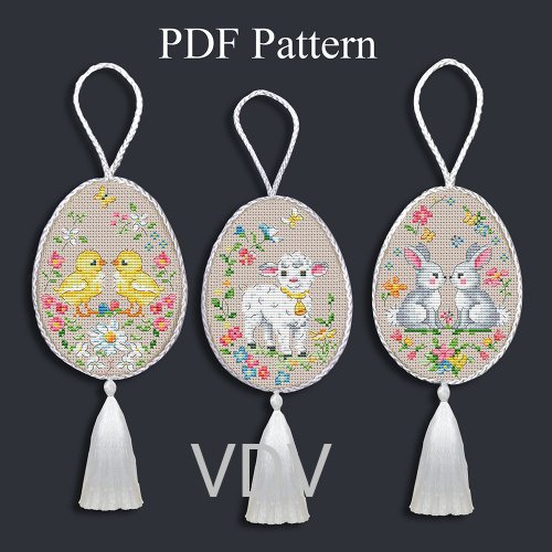 Електронна схема М-0390 "Великодні іграшки (3 шт. в комплекті)" (PDF-схема для вишивання муліне ДМС) 7х10,5 см