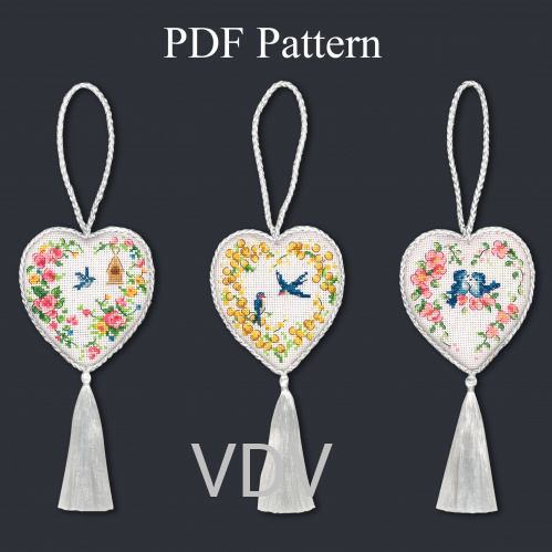 Електронна схема М-0391 "На крилах весни (3 шт. в комплекті)" (PDF-схема для вишивання муліне ДМС) 8х9 см